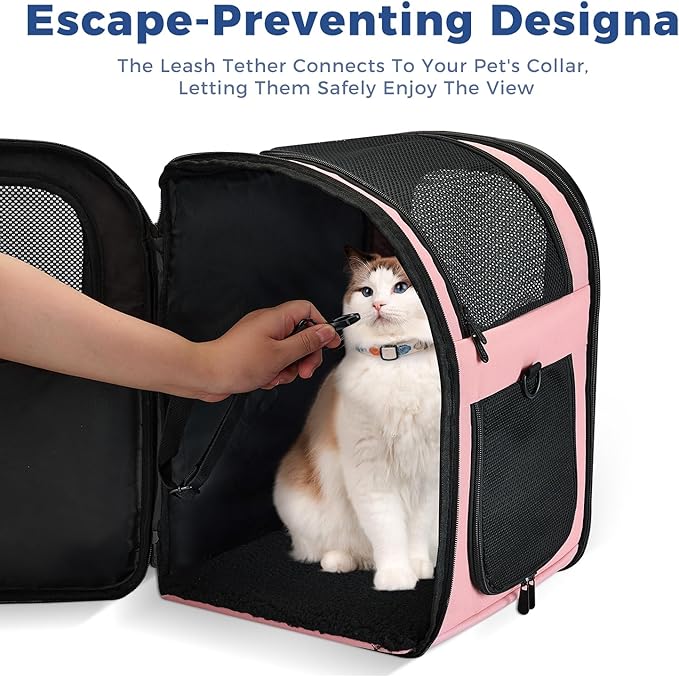 Apollo Walker Dog & Cat Carrier Backpack for 4-18lb Pets - Ventilated Safe Design with Padded Back Support, Breathable Mesh Pet Backpack for Hiking, Travel, Outdoor (Pink)