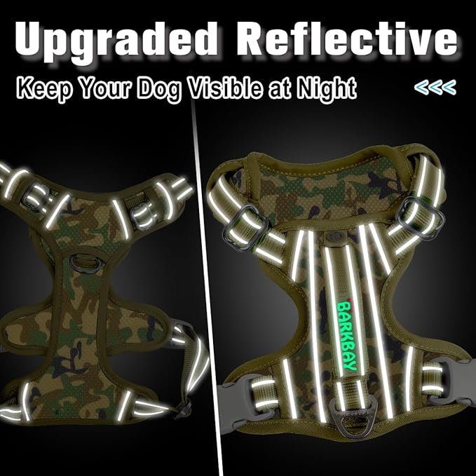 BARKBAY Dog Harness No Pull with ID Tag Pocket - Heavy Duty, Reflective, Easy Control for Large Dogs(Camo,XS)