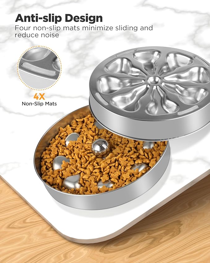 2-Pack Slow Feeder Dog Bowls – Stainless Steel Metal Bowls with Double-Sided Design, 5 Cups Large Capacity for Dry, Wet, Raw Food, Slow Feeding for All Dog Sizes, Easy to Clean, Non-Slip