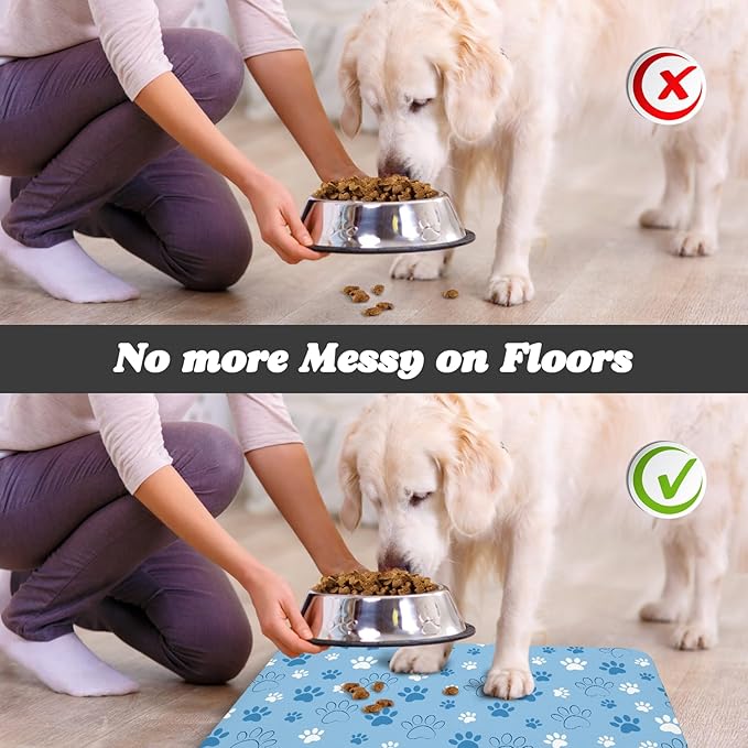 Dog Food Mat, Absorbent Water Bowl Mats Cat Pet Feeding Placemats Blue 16 * 24 inch