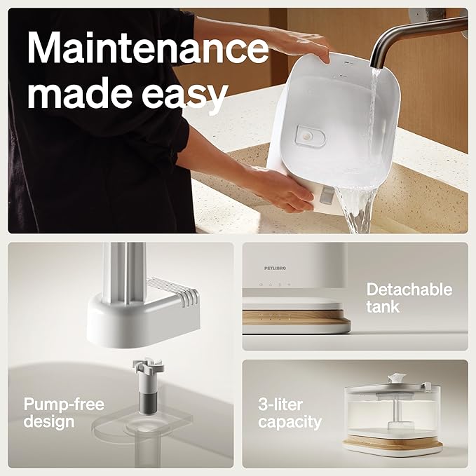 PETLIBRO Upgrade Cordless Cat Water Fountain + 8 Packs Genuine Cat Fountain Filter Replacement, App Monitoring 3L/101oz Dockstream 2 Pet Water Fountain with Stainless Steel Tray, 4-Month Set Easy-Swap