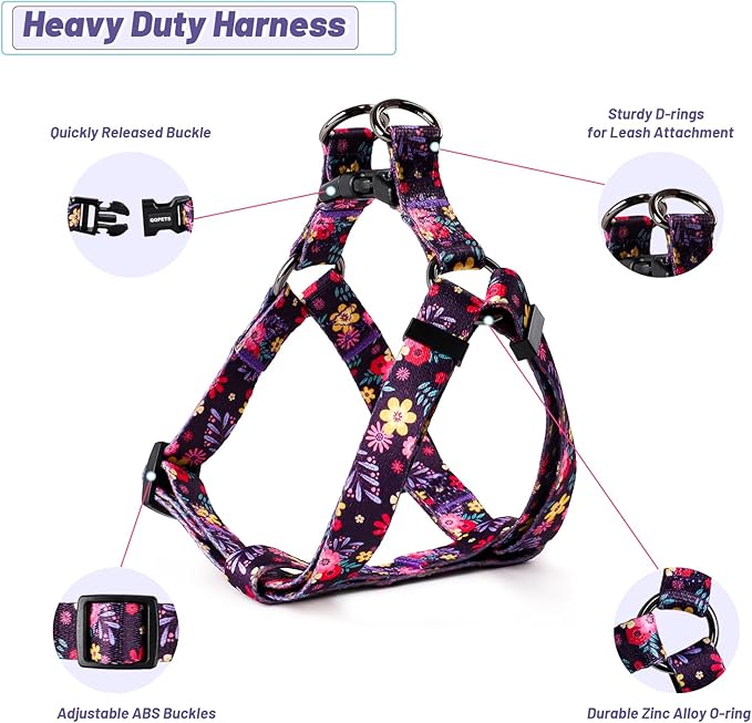 QQPETS Dog Harness Leash Set Adjustable Heavy Duty No Pull Halter Harnesses for Small Medium Large Breed Dogs Back Clip Anti-Twist Perfect for Walking