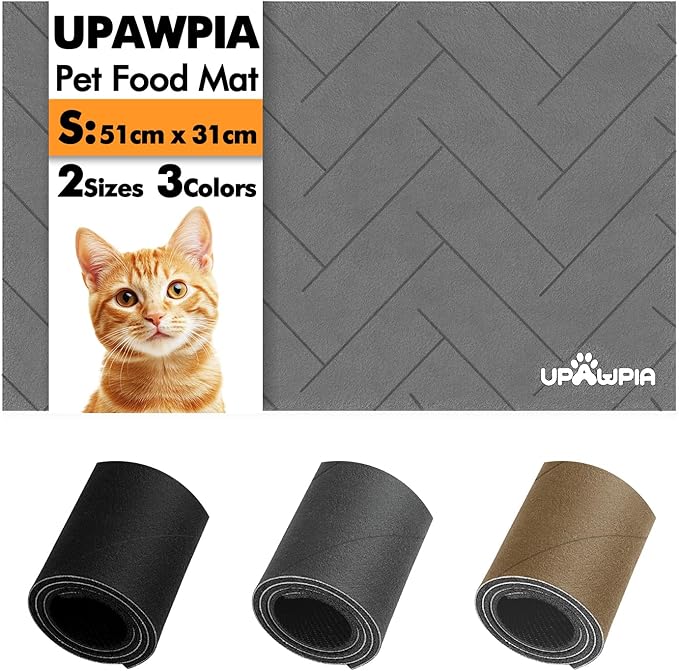 Pet Food Mat Absorbent Cat Food Mat Dog Mat for Food and Water Quick Dry No Stains Dog Feeding Mat Placemat for Messy Drinkers Cat Food Mats for Indoor Cats Bowl Mats Pet Supplies 12"X20" Grey