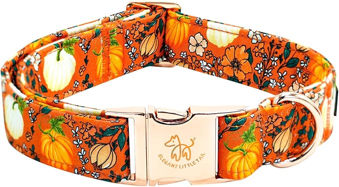 Elegant little tail Halloween Dog Collar, Pumpkin Print Pet Collar Fall Orange Puppy Cotton Collars Female or Male Dog Collars for Small Medium Large Dogs