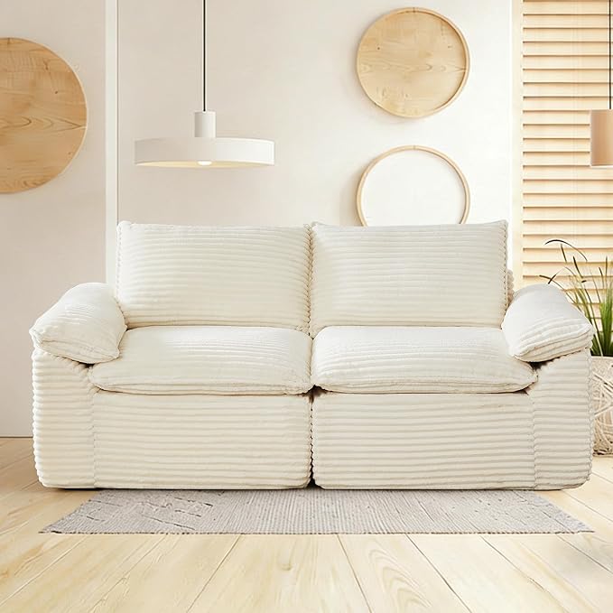 80" Cloud Loveseat Sofa, Boneless Couch Sofa in A Box for Living Room, Modern Modular Sectional Sofas 2 Seat Couch Foam Comfy No Assembly Cloud Couches with Throw Pillows for Bedroom, Dorm, White