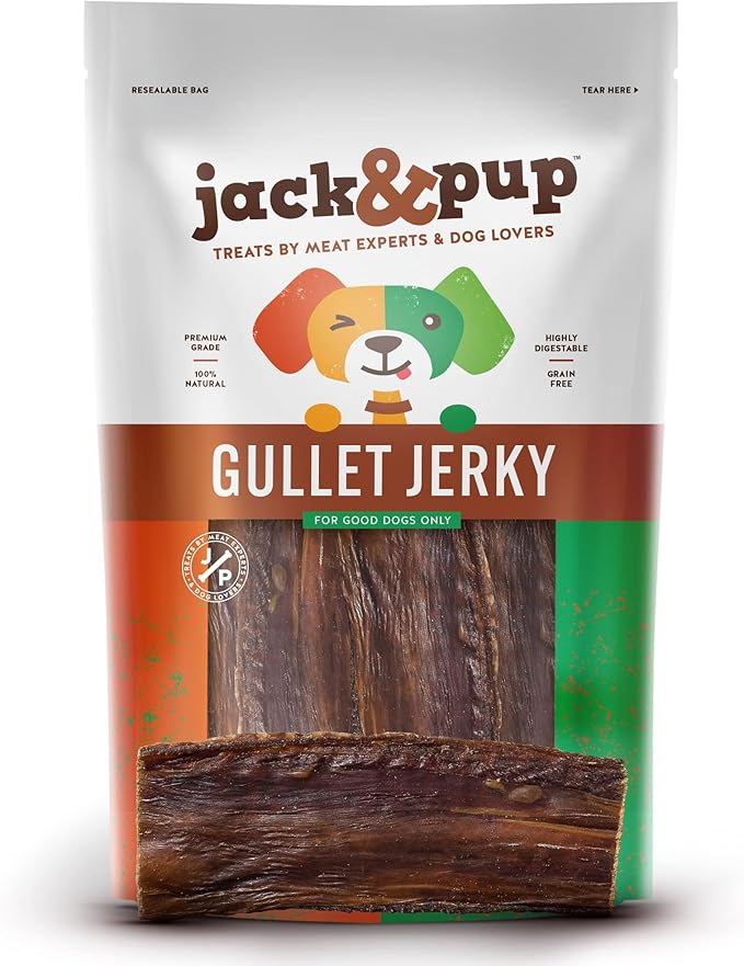 Jack&Pup Gullet Beef Jerky for Dogs (25 Pack) 6" Esophagus Dog Treats, Beef Gullet Sticks for Dogs, Long Lasting Dog Chew