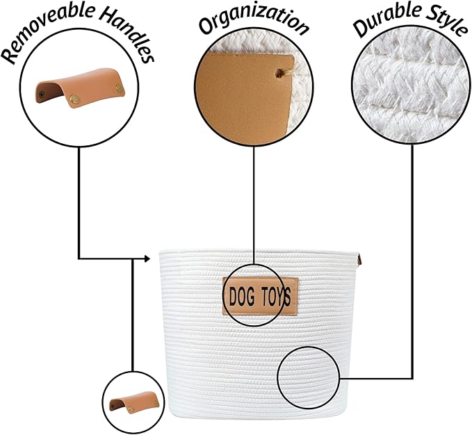 Midlee Rope Dog Toys Basket with Leather Handles