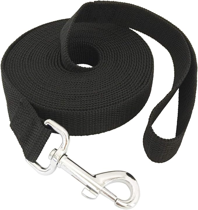 SALO Nylon Training Dog Leash for Small Medium Large Dogs, 1 Inch Wide, 20ft 30ft 40ft 50ft Long Leash Dog/Puppy Lead for Obedience Recall Training, Camping, or Backyard (Black, 15 Foot)