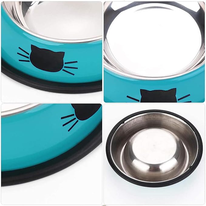 Cat Bowls,Stainless Steel Cat Water Food Bowl,Puppy Feeding Bowl,Set of 3 Shallow Pet Bowl Rubber Base Non Slip Small Dogs Feeder Bowls