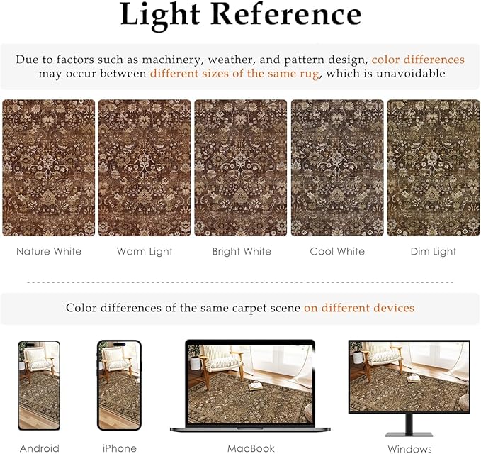 HUGEAR 2x6 Runner Rug Machine Washable Brown Hallway Area Rugs Indoor Accent Rugs Floral Low Pile Carpet Distressed Throw Rug Bedroom Living Room Office Dining Kitchen Laundry Non Slip