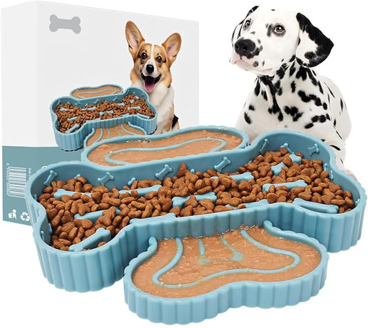 Healthy Slow Feeder Dog Bowl for Fast Eaters - Anti-Gulping Puzzle Feeder with Strong Suction Cups, BPA-Free Pet-Safe Bowl, Dry/Wet Food Compatible for Dog&Cat Blue (Prevents Bloat & Indigestion)