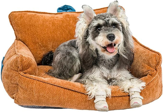 Orthopedic Dog Bed with Memory Foam, Washable Plush Pet Bed for Small, Medium & Large Dogs, Cozy Bolster Crate Dog Bed for Joint Support & Comfort.(Orange)