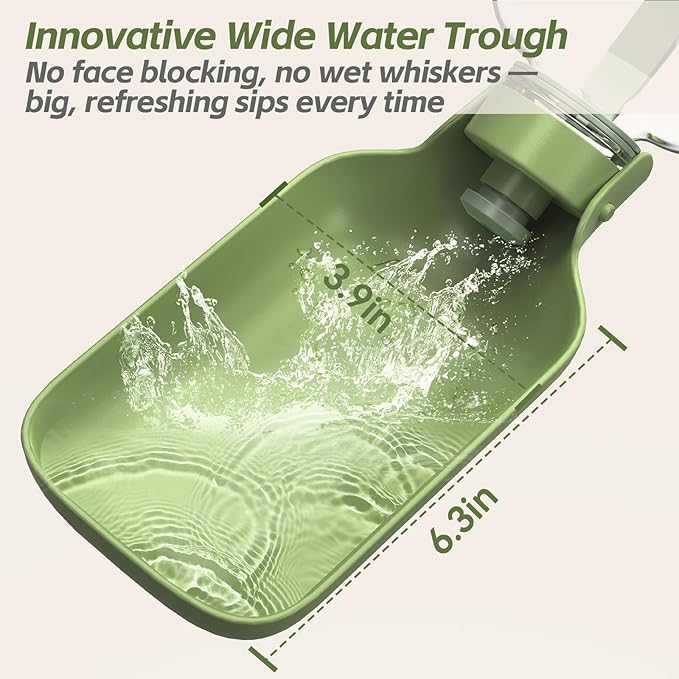 Portable Dog Water Bottle – 19 oz, Exclusive Latest Large Wide-Mouth Folding Design, Durable Handle Strap, Food-Grade Plastic, Ideal for Walking, Hiking & Outdoor Travel（Army green）