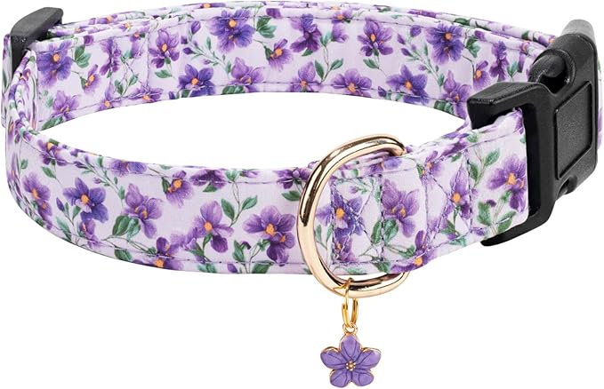 Cotton Dog Collar,Adjustable Cute Puppy Collar with Moon Patterned Design for Small Medium Large Dogs,Soft and Fancy Pet Collar with Safety Buckle for Girl Boy Dogs (Violet, Medium)