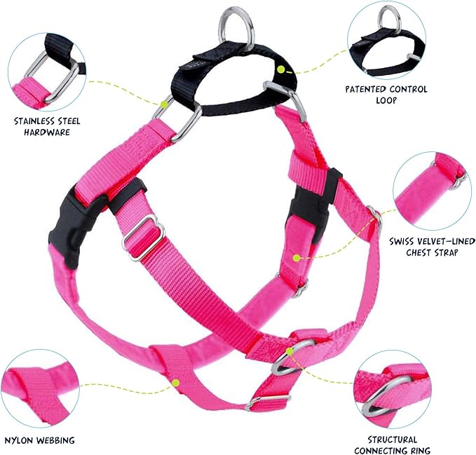 2 Hounds Design Freedom No Pull Dog Harness, Adjustable Harness and Leash Set, Easy Walking & Comfortable Control, Fits Small, Medium & Large Dogs, Solid Colors, Made in USA, 5/8" XS, Raspberry
