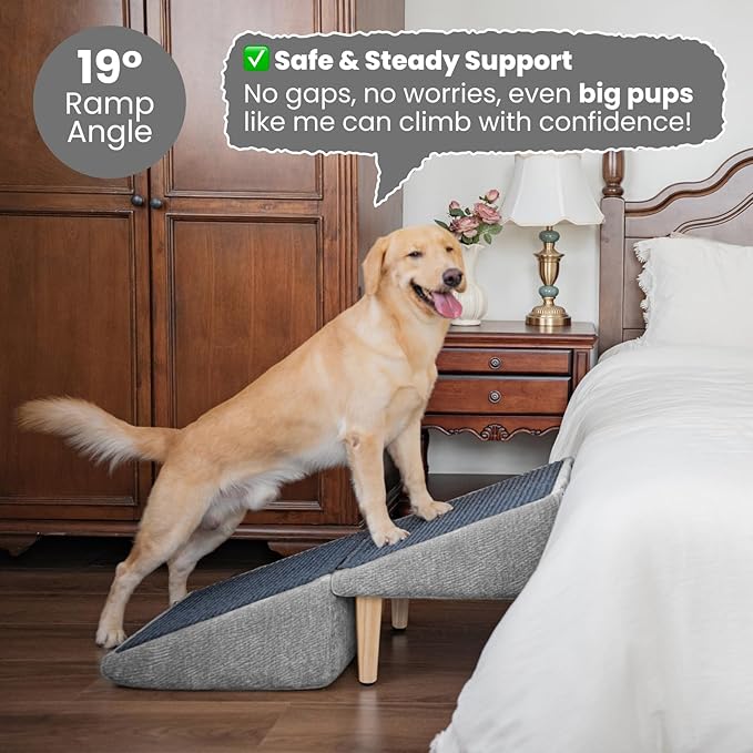 3-in-1 Dog Ramp with Storage – Pet Stairs for Dogs & Cats, Easy on Joints for Senior & Injured Pets, Hidden Storage Footstool, Anti-Slip, Supports 220 lbs, 18" High for Beds & Sofas