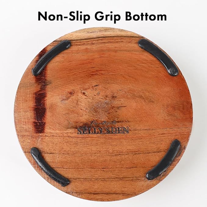 Selly’s Den Wood Belly Pet Bowl - Low Profile Elevated Wood Base with Stainless Steel Insert, For Dogs, Cats, Non Slip and Spill Resistant Base (24 Oz)