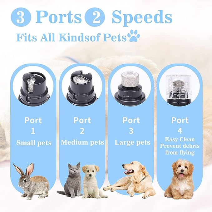 Pet Nail Grinder with LED Light & 2 Grinding Heads, 2-Speed Low Noise & More Powerful Dog Nail Grinder, Pet Nail Trimmer File, Painless Paw Claw Care, Quiet Toenail Grooming Tool for L/M/S Dogs/Cats