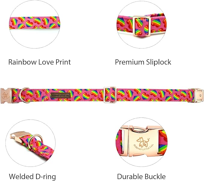 Elegant little tail Dog Collar, Holiday Pet Collar Dog Durable Rainbow Print Dog Collars Girl or Boy Soft Pet Gift Adjustable Dog Collar for Small Medium Large Dogs