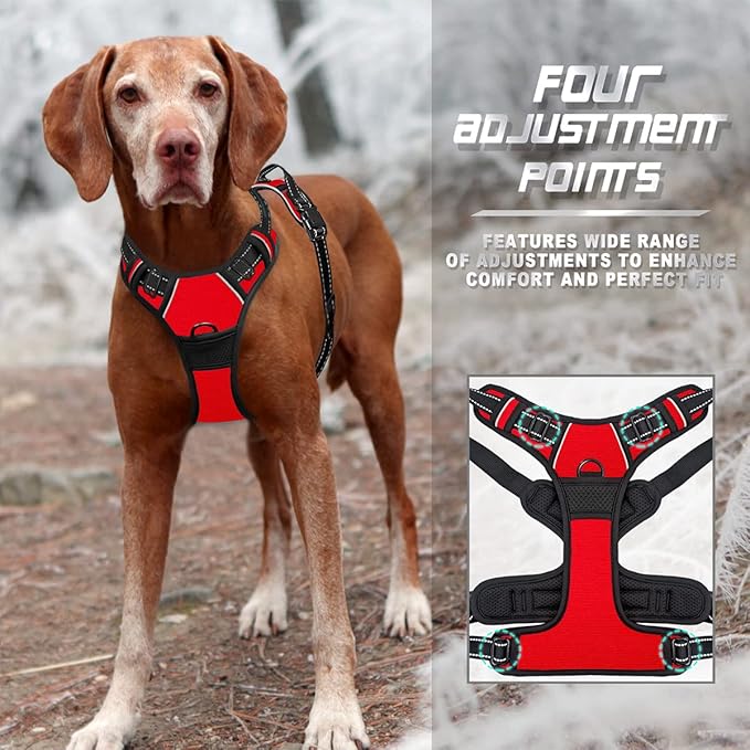 BARKBAY No Pull Dog Harness Front Clip Heavy Duty Reflective Easy Control Handle for Large Dog Walking(Red,L)