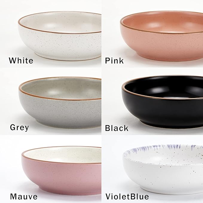 Cottagecore Howise Ceramic Cat Bowls, 5.19 in Cat Food Bowl Cat Dishes for Food and Water, 3 Pack Shallow Pet Bowls for Indoor Cats, White with Violet Blue