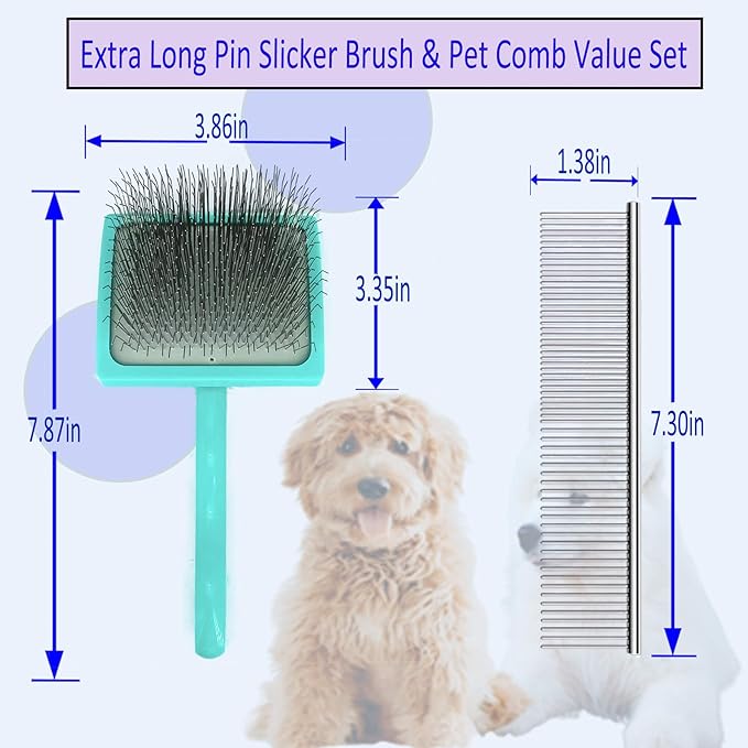 Extra Long Pin Dog Grooming Brush Haired Dogs & Pet Comb Value Kit,Dog Brushes for Goldendoodle, Labradoodle, Poodles - Pet Hair Brush for Medium & Long Haired Dogs-31mm pins