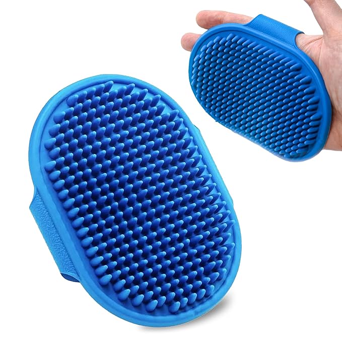 Dog Bath Brush, Premium Rubber Dog Shampoo Brush with Adjustable Ring Handle, Soothing Massage Comb for Long and Short Haired Dogs & Cats