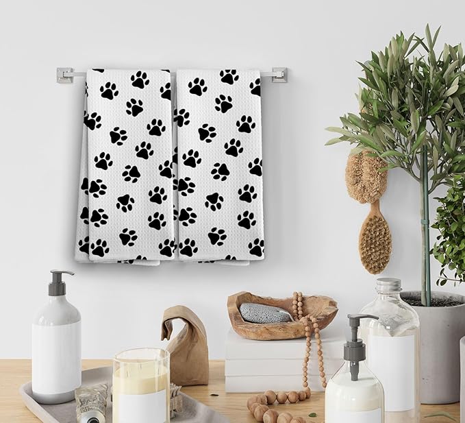 Dog Paws Towel, Dogs Paw Kitchen Towels and Dishcloths Set of 2, Cute Dogs Decor Kitchen Hand Towels Decorative, Dog Lovers Gifts for Women Man, 16×24 Inches