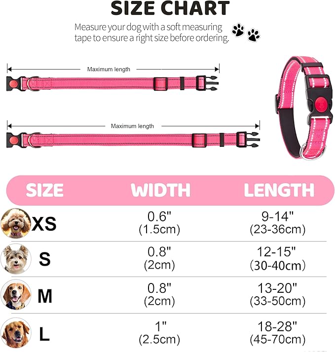 2 Pack Reflective Dog Collars for Medium Large and Small Breed Dogs Male Female,Padded Soft Durable Nylon Neoprene Collar for Puppy Dogs Girl Boy with Quick Release Safety Buckle,Purple,Teal,S
