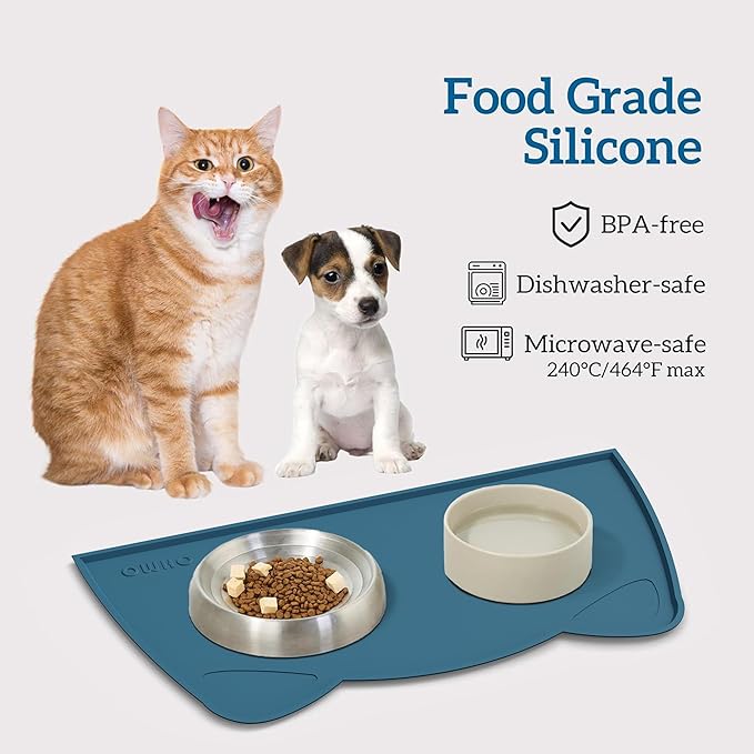 OHMO - Cat Food Mat, Silicone Pet Feeding Mat for Floor Non-Skid Waterproof Dog Water Bowl Tray, Easy to Clean Pet Placemat