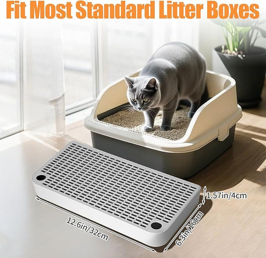 Gray Litter Box Step Anti-Tracking & Easy to Clean,Portable Plastic Litter Box Ramp with Filter Function,Cat Steps for Small & Elderly Cats(12.6×6.3×1.57In)