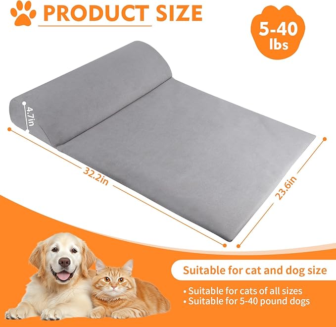 Dog Bolster Pillow for Large Dog, Benefit for Cervical Vertebra and Neck, Headrest with High Resilience Foam, Easy to Carry, Machine Washable Cover竊낰asy to Clean, Light Grey(Large)