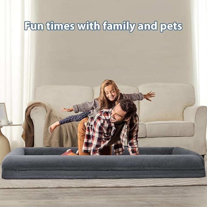 WNPETHOME Human Dog Bed for Adult, Washable Dog Couch with Removable Waterproof Cover, Orthopedic Large Pet Sofa Bed with Bolster Sides for Sleeping