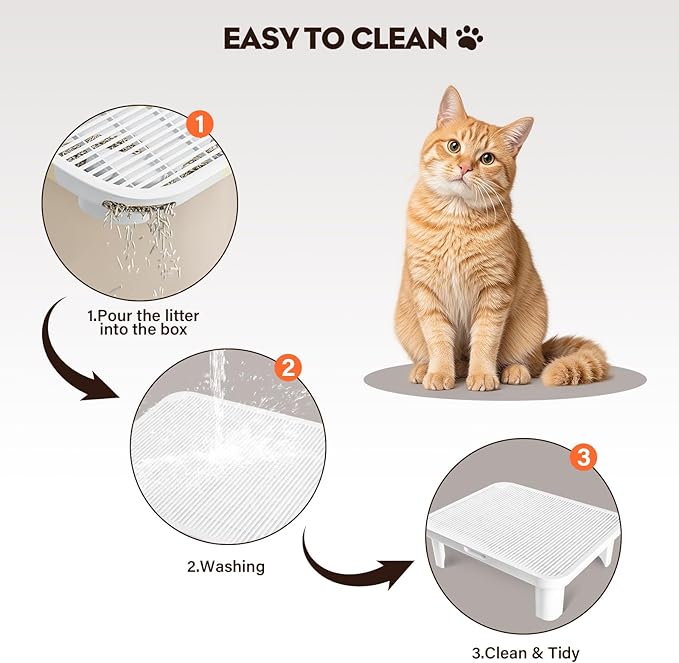 Adjustable Cat Step Ramp, Double Layer Litter Box Step with Filter Function, Replaceable Feet, Elevated Litter Box Ramp for Elderly Cats Easy Cleaning Cat Catcher for Floor Indoor (White)