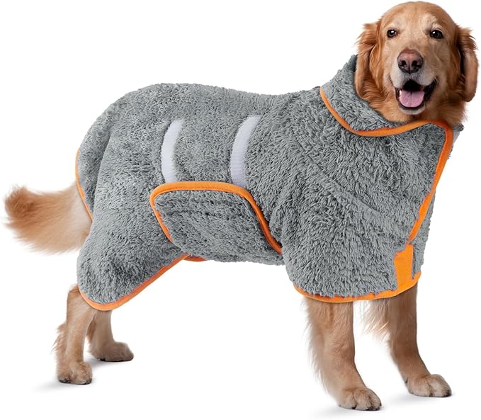 Bienbee Dog Bathrobe, Quick Drying Super Absorbent Dog Robes for After Bath, Warm Keeping Dogs Towel, Dogs Bath Supplies, Gray XL