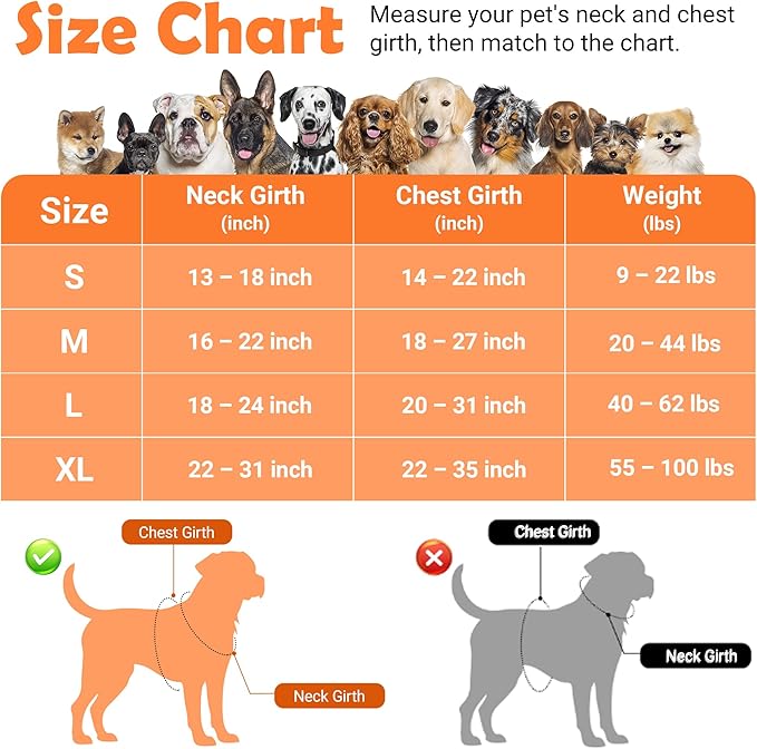Funfox Dog Harness No Pull, Adjustable Pet Vest Harness, Super Soft Material with Vertical Handle Easy Control, Reflective Night Walking, 2 Leash Clips for Large Dogs, Orange, L