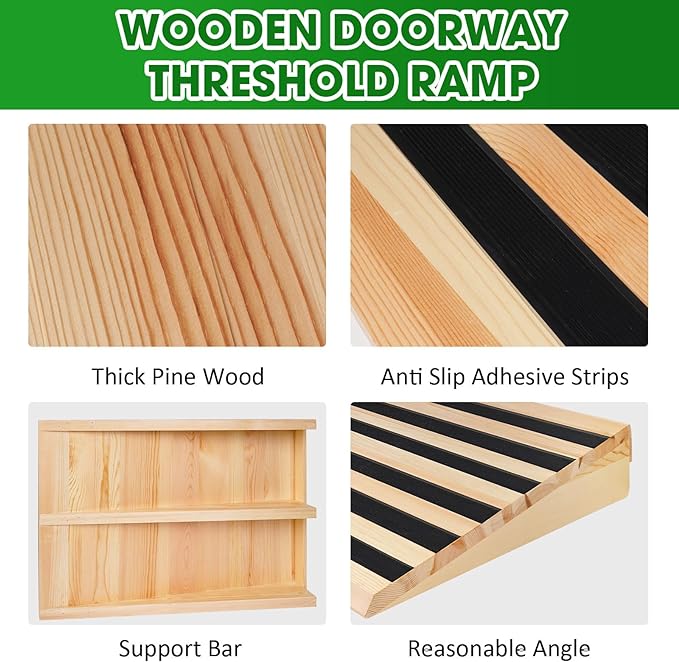 3 Inch Wooden Threshold Ramp for Home Steps(17.7" W*3.0" H, 17.7" W is not Wide Enough for wheelchairs, Please get More and Connect Multiple ramps to get a Wider one)