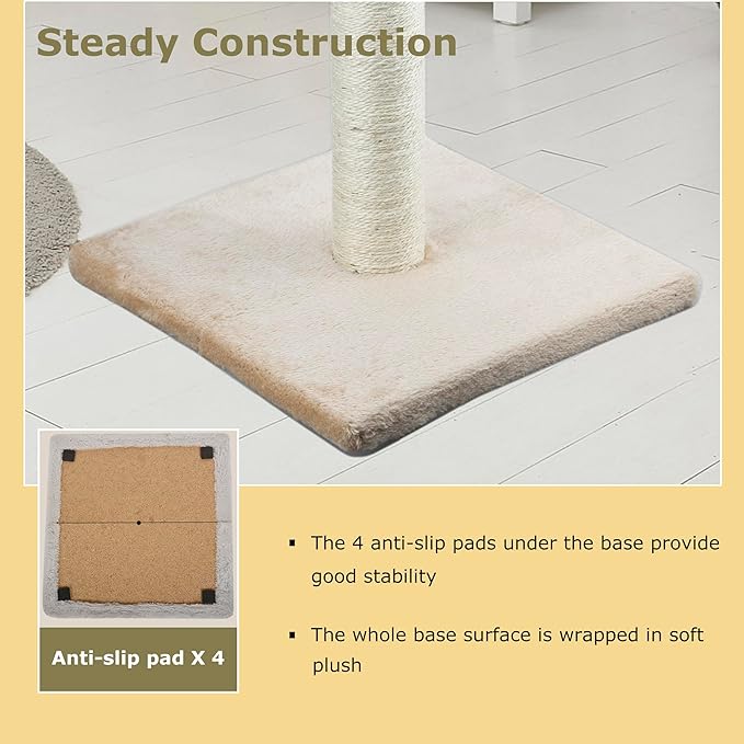 Dimaka 29" Height Tall Cat Scratching Post, Claw Scratcher with Sisal Rope and Covered with Soft Smooth Plush, Vertical Scratch [Full Strectch] for Standard Size Cats (Light Brown, 29 inches)