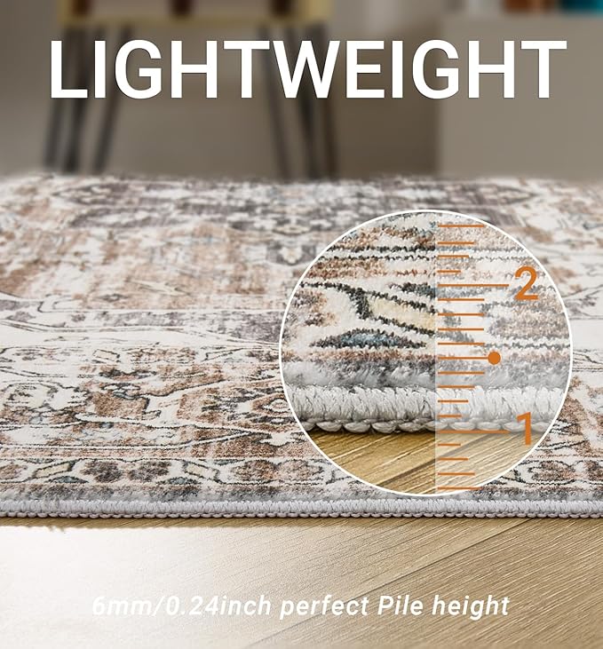 6x9 Area Rugs for Living Room,Super Soft Ultra-Thin Stain Resistant Machine Washable Rugs for Bedroom,Non-Slip Backing Large Area Rug(Brown/Grey,6'x9')