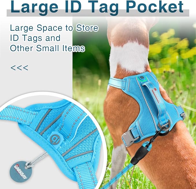BARKBAY Dog Harness No Pull with ID Tag Pocket - Heavy Duty, Reflective, Easy Control for Small Dogs(Blue,S)