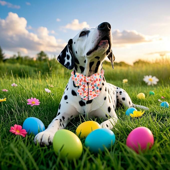Maca Bates Easter Day Dog Collar with Sailor Bow Tie for Medium Girl Boy Dogs, Pink Easter Egg,Chick Pattern,Adjustable Durable Soft Breakaway Collars for Male Female Puppy