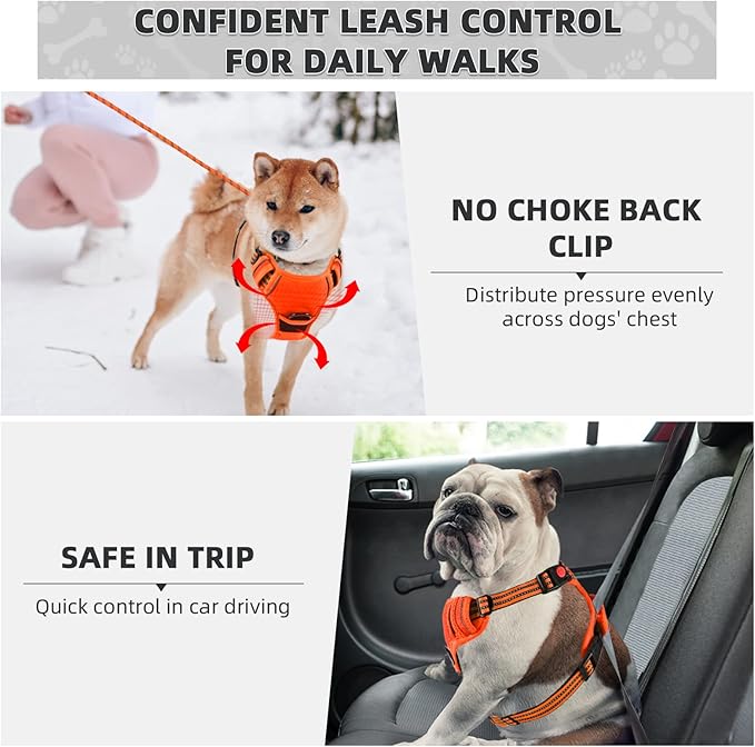 No Pull Dog Harness with A Free Heavy Duty 5ft Dog Leash, Adjustable Soft Padded Dog Vest, Reflective No-Choke Pet Oxford Vest with Easy Control Handle for Dogs(Orange, Medium)