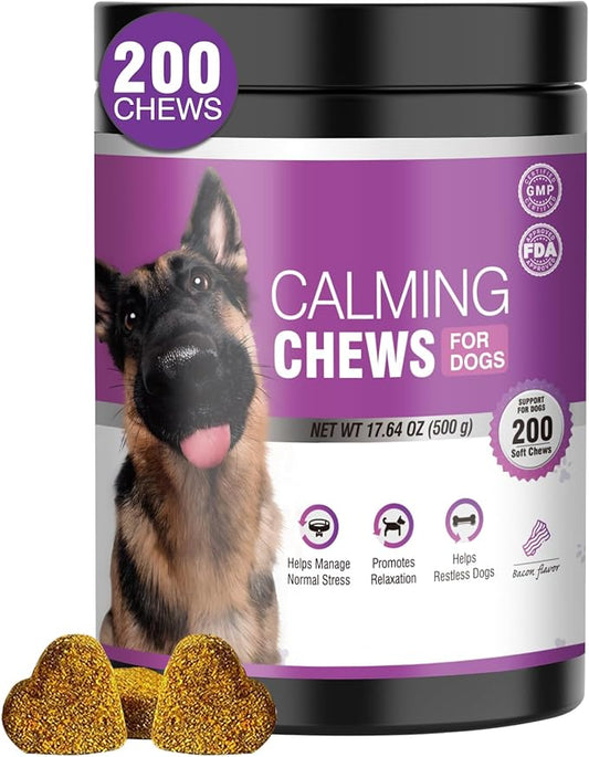 Calming Chews for Dogs 200pc Dog Treats and Bites with Melatonin - Dog Calming Snacks to Help Promote Calm for Dogs Dealing with Noise, Thunder, Barking,Separation,Chewing