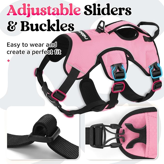rabbitgoo Escape Proof Dog Harness Medium, Soft Padded Full Body Pet Harness, Reflective Adjustable No Pull Vest with Lift Handle and Leash Clip for Walking Hiking Training, Light Pink, M