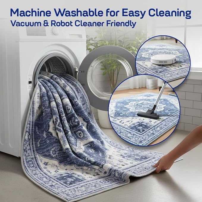 Muddy Mat짰 Admiral 5ft x 7ft Washable Area Rugs for Living Room, Bedroom & Dining Room ??Modern Soft Low Pile Non Slip Carpet ??Pet Friendly Waterproof Foldable Rugs for Home