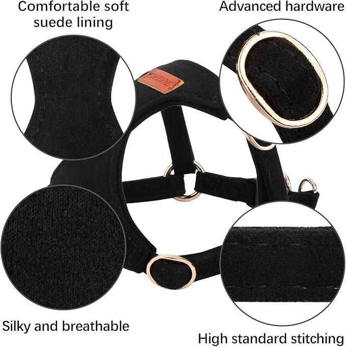 CHEDE No Pull Puppy Harness and Multifunction Dog Leash Set- 8 Colors Soft Adjustable No Choke Escape Proof Cute,Lightweight Pet Vest Harness for Small and Medium Dog (XS, Black)