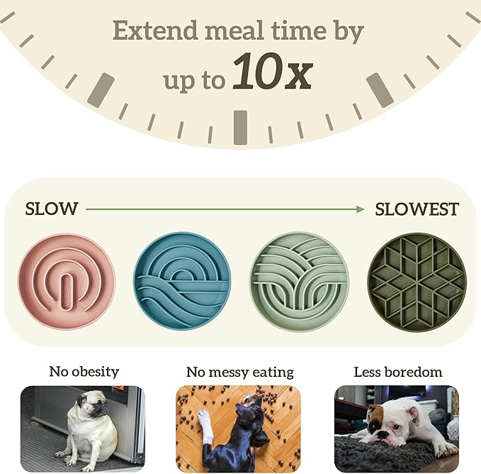 OHMO Slow Feeder Dog Bowls(Camo Green, 7.3") for Medium Small Large Breeds,Non-Slip Slow Feeder Cat Bowl with Suction Cup, Durable Food-Grade Silicone, Anti-Chocking and Anti-Bloat