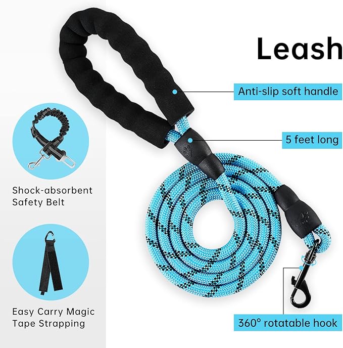 IVY&LANE No Pull Dog Harness for Small Dogs, Dog Vest Harness with Leash, Safety Belt and Storage Strap, Fully Adjustable Harness, 360° Reflective Strip, Soft Handle (Blue, S)