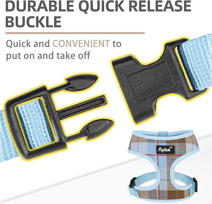 PUPTECK Soft Mesh Dog Harness and Leash Set Pet Puppy Cat Comfort Padded Vest No Pull Harnesses, Blue&Brown, S