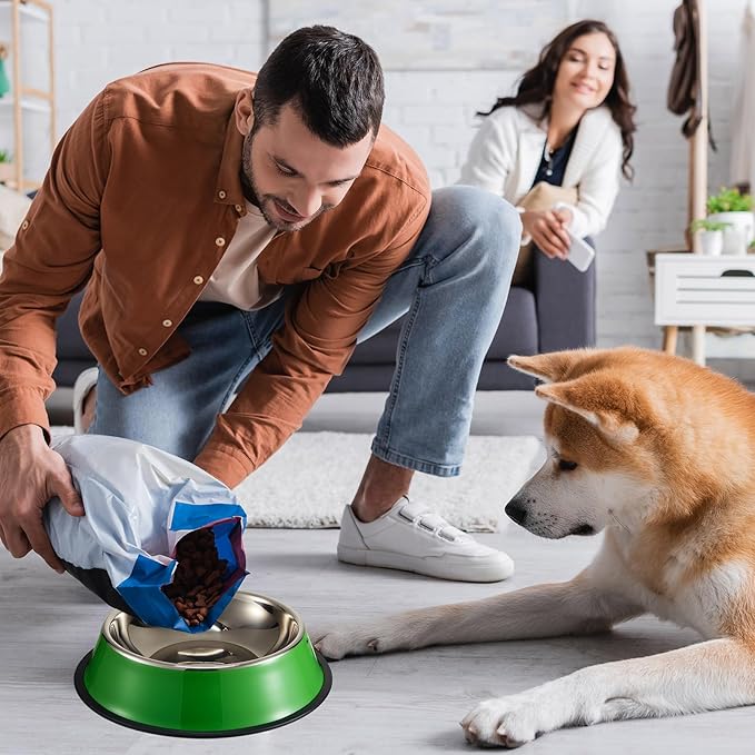 Roshtia 6 Pcs 30 oz Stainless Steel Dog Bowl, Spill Proof Dog Food Water Bowl with Anti Skid Silicone Base Stackable Pet Puppy Dishes for Medium Large Dogs Cat, Colorful